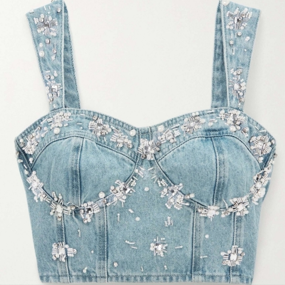 Patbo Hand Beaded Denim Top - Picture 2 of 15